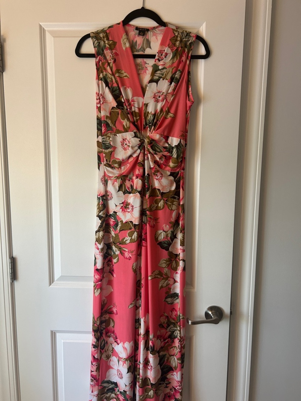 IMAN Pink Floral Twist-Front Maxi Dress